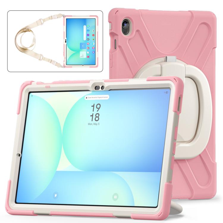 For Samsung Galaxy Tab S10 FE+ Silicone Hybrid PC Tablet Case with Holder & Shoulder Strap