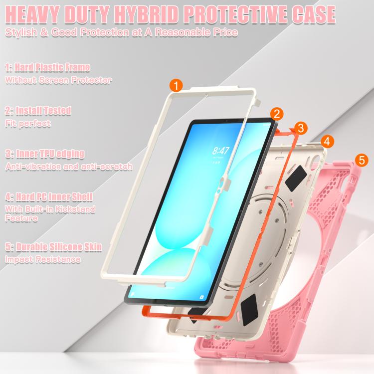 For Samsung Galaxy Tab S10 FE+ Silicone Hybrid PC Tablet Case with Holder & Shoulder Strap