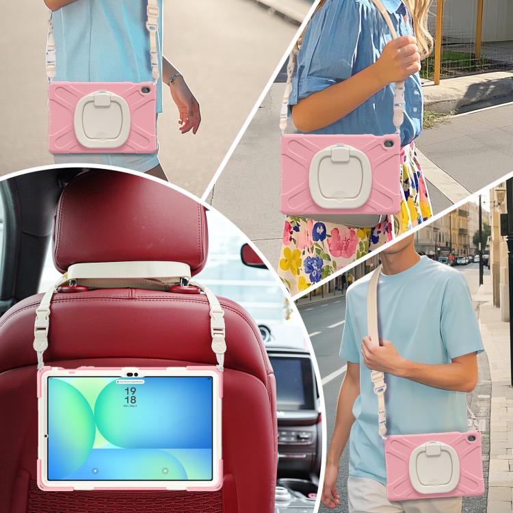 For Samsung Galaxy Tab S10 FE+ Silicone Hybrid PC Tablet Case with Holder & Shoulder Strap