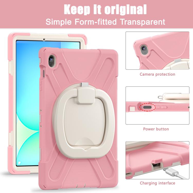 For Samsung Galaxy Tab S10 FE+ Silicone Hybrid PC Tablet Case with Holder & Shoulder Strap