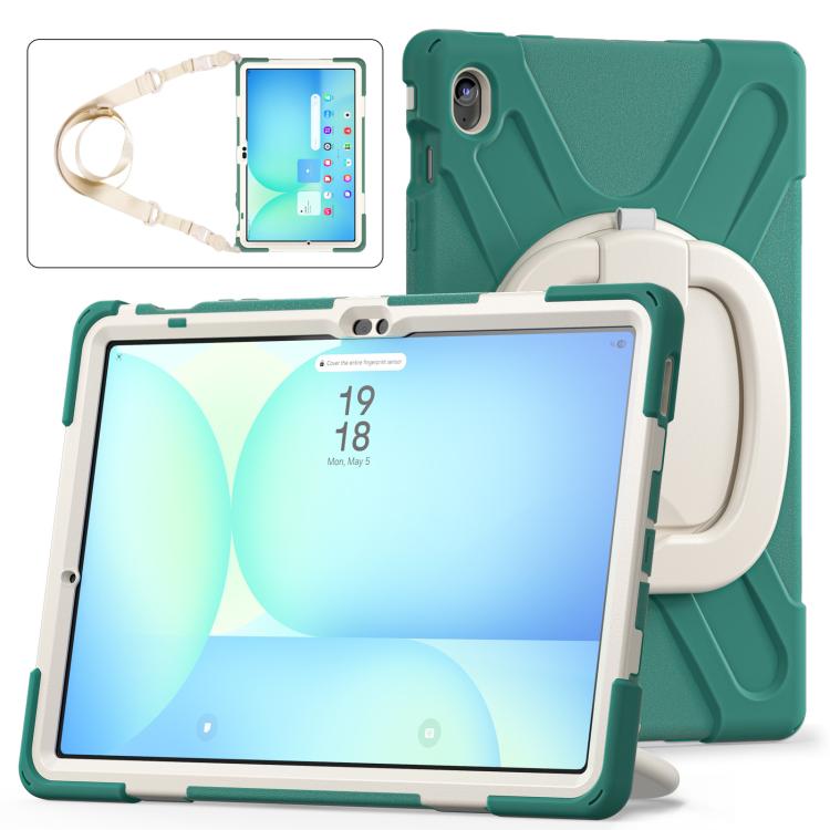 For Samsung Galaxy Tab S10 FE+ Silicone Hybrid PC Tablet Case with Holder & Shoulder Strap
