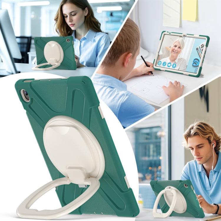 For Samsung Galaxy Tab S10 FE+ Silicone Hybrid PC Tablet Case with Holder & Shoulder Strap