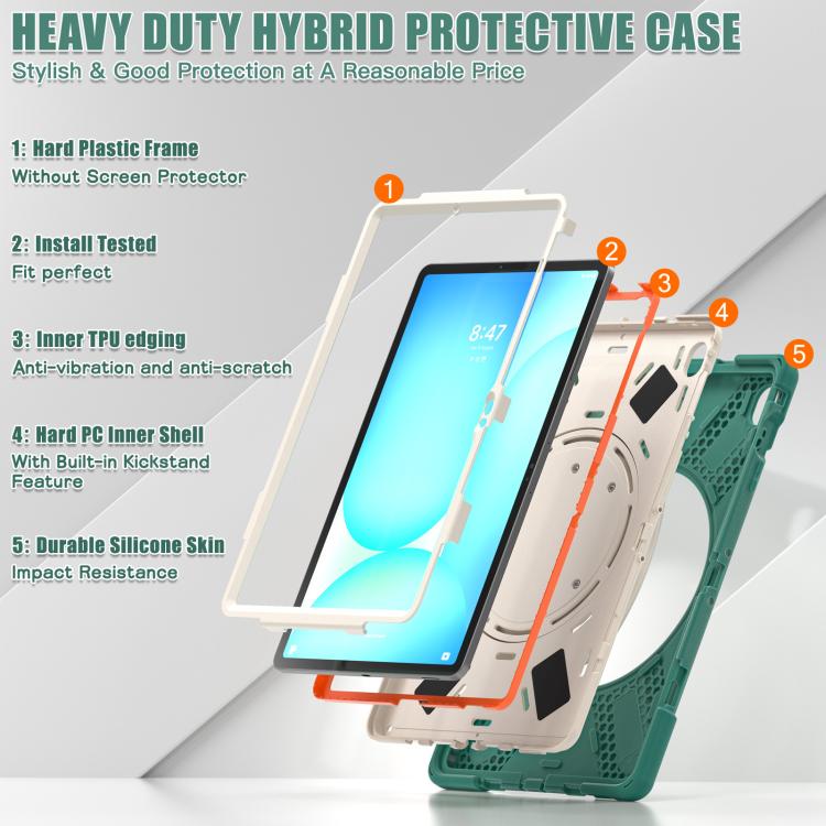 For Samsung Galaxy Tab S10 FE+ Silicone Hybrid PC Tablet Case with Holder & Shoulder Strap