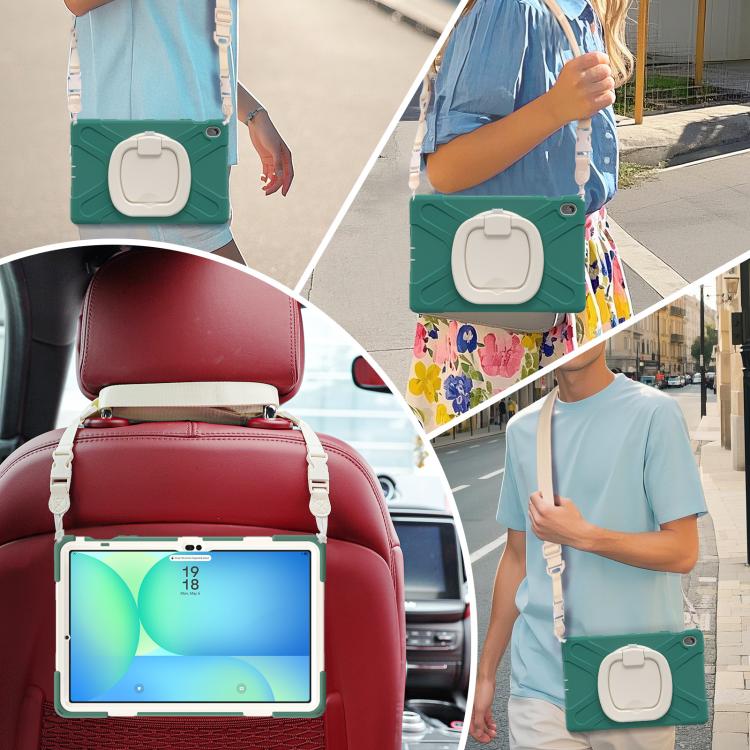 For Samsung Galaxy Tab S10 FE+ Silicone Hybrid PC Tablet Case with Holder & Shoulder Strap
