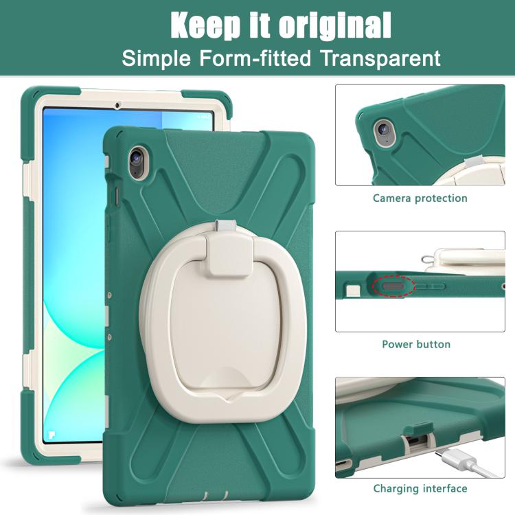 For Samsung Galaxy Tab S10 FE+ Silicone Hybrid PC Tablet Case with Holder & Shoulder Strap