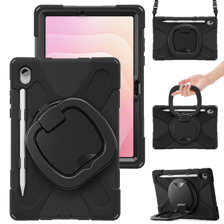 For Samsung Galaxy Tab S11 Silicone Hybrid PC Tablet Case with Holder & Shoulder Strap