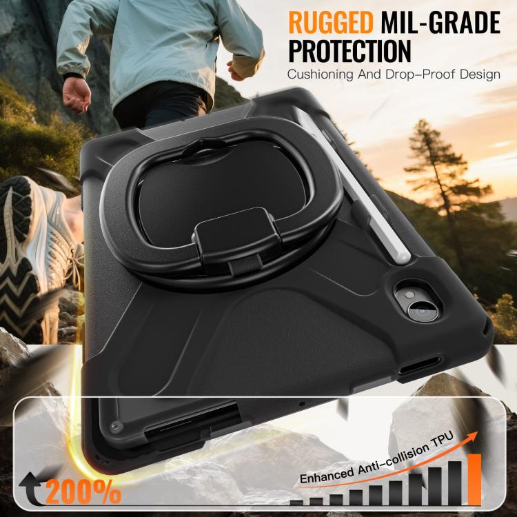 For Samsung Galaxy Tab S11 Silicone Hybrid PC Tablet Case with Holder & Shoulder Strap