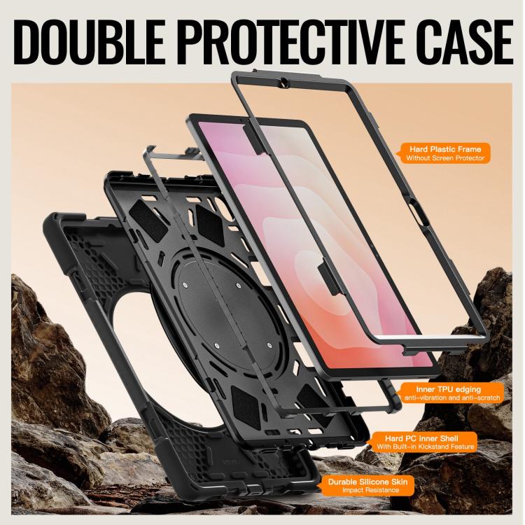 For Samsung Galaxy Tab S11 Silicone Hybrid PC Tablet Case with Holder & Shoulder Strap