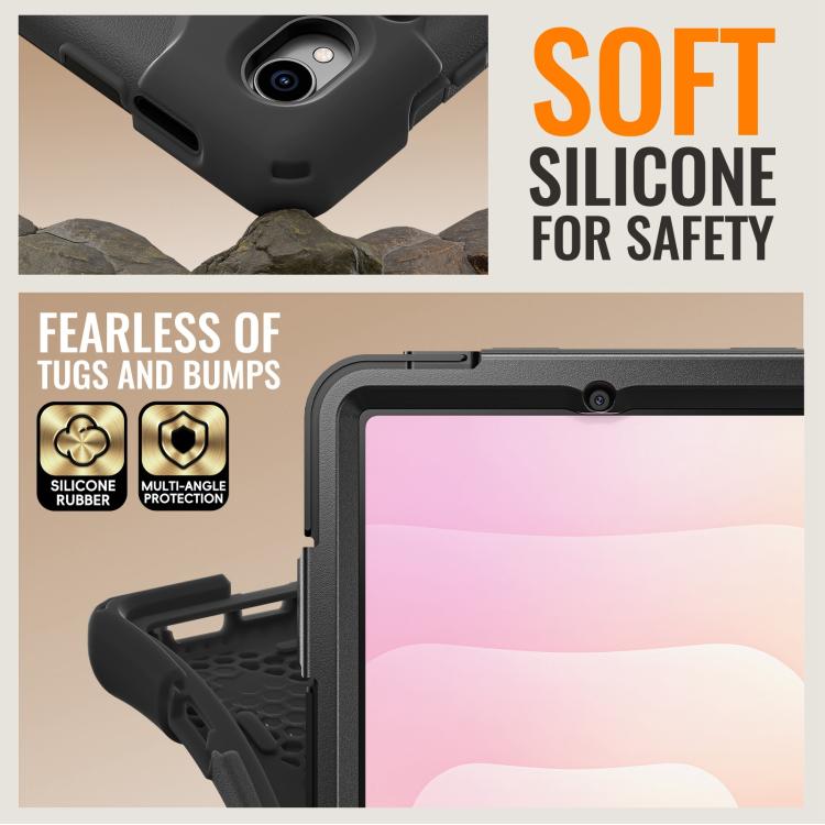 For Samsung Galaxy Tab S11 Silicone Hybrid PC Tablet Case with Holder & Shoulder Strap