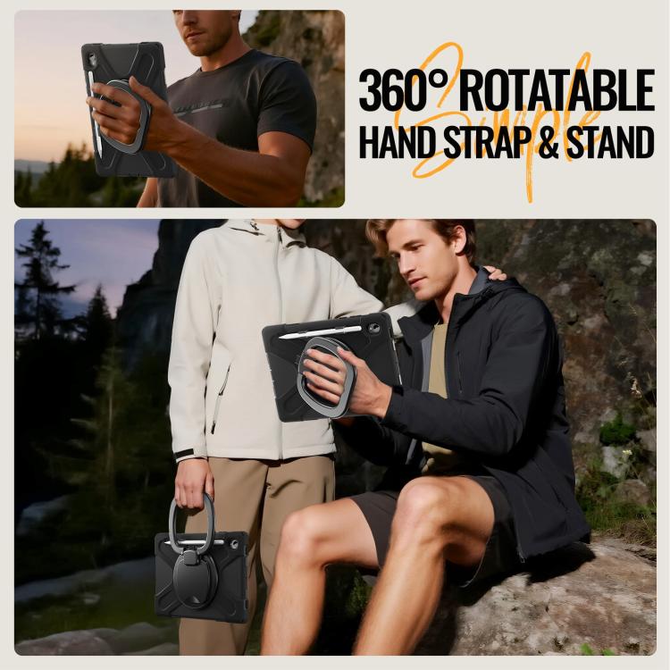 For Samsung Galaxy Tab S11 Silicone Hybrid PC Tablet Case with Holder & Shoulder Strap