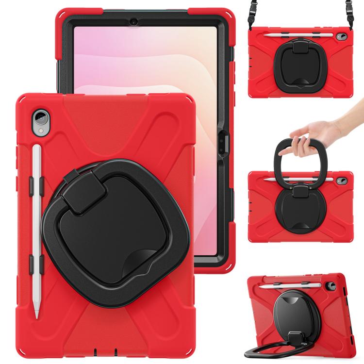 For Samsung Galaxy Tab S11 Silicone Hybrid PC Tablet Case with Holder & Shoulder Strap