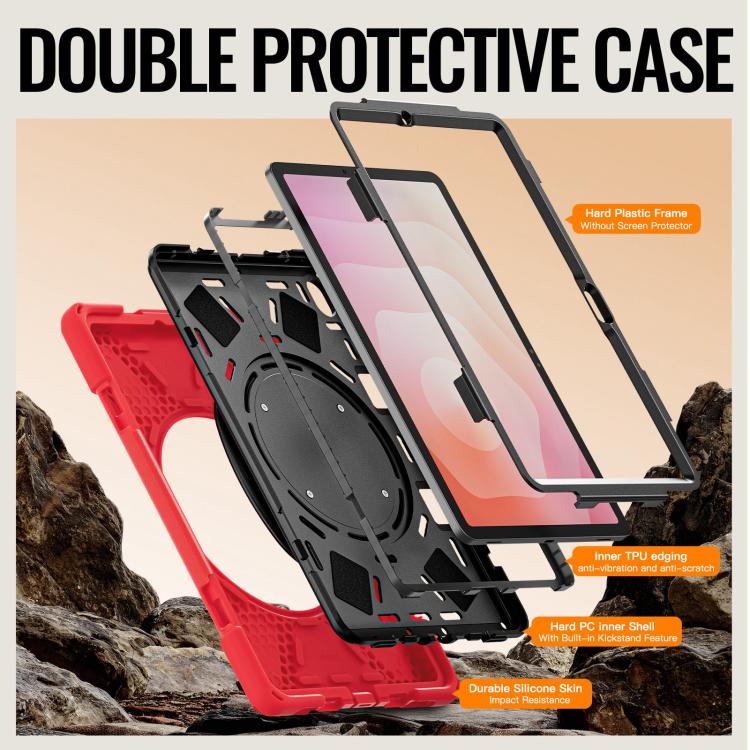 For Samsung Galaxy Tab S11 Silicone Hybrid PC Tablet Case with Holder & Shoulder Strap