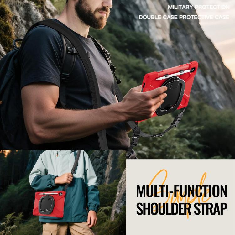 For Samsung Galaxy Tab S11 Silicone Hybrid PC Tablet Case with Holder & Shoulder Strap