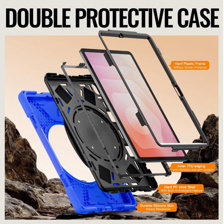 For Samsung Galaxy Tab S11 Silicone Hybrid PC Tablet Case with Holder & Shoulder Strap