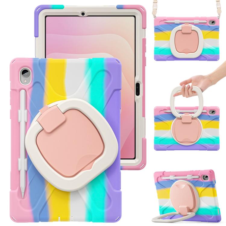 For Samsung Galaxy Tab S11 Silicone Hybrid PC Tablet Case with Holder & Shoulder Strap