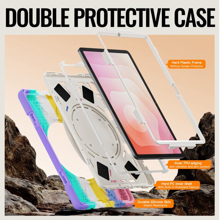 For Samsung Galaxy Tab S11 Silicone Hybrid PC Tablet Case with Holder & Shoulder Strap