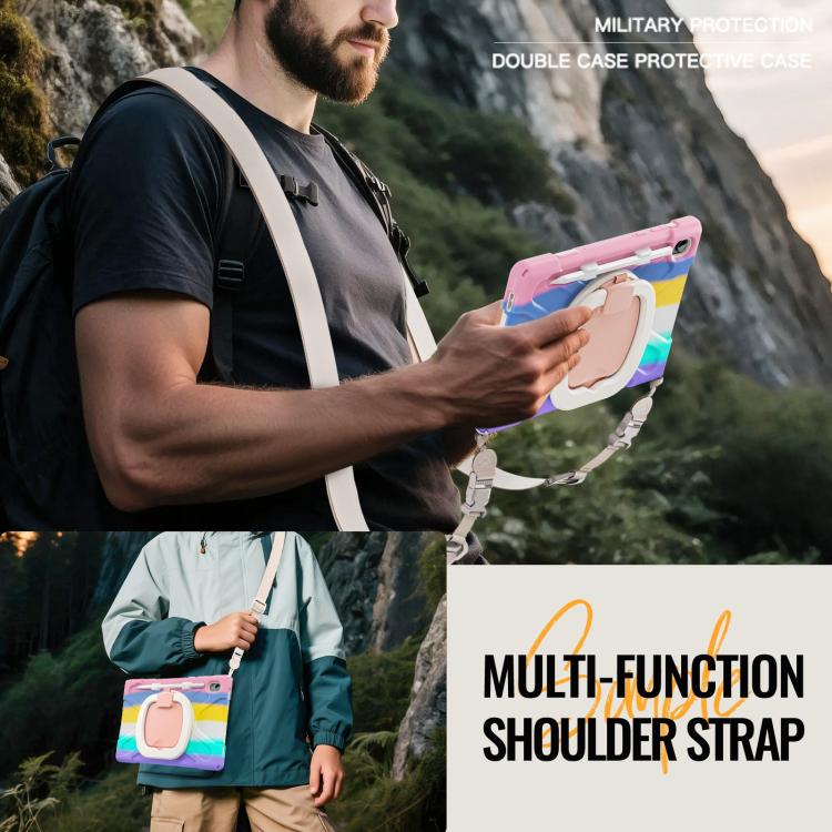For Samsung Galaxy Tab S11 Silicone Hybrid PC Tablet Case with Holder & Shoulder Strap