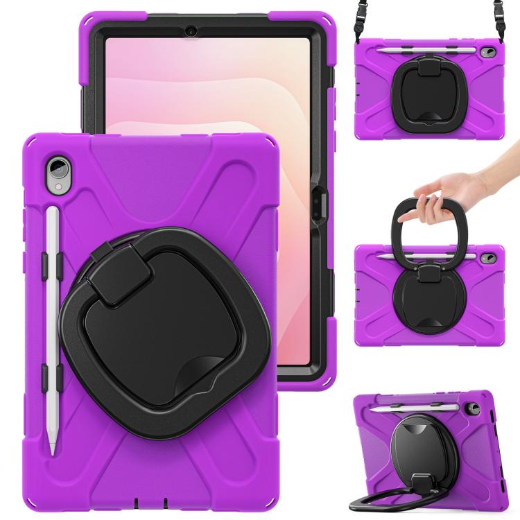 For Samsung Galaxy Tab S11 Silicone Hybrid PC Tablet Case with Holder & Shoulder Strap