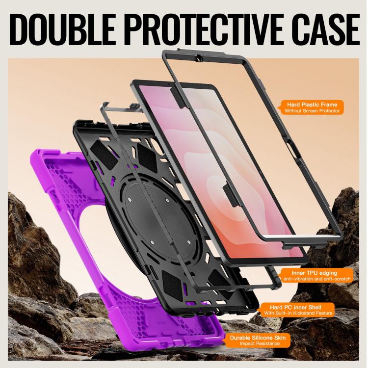 For Samsung Galaxy Tab S11 Silicone Hybrid PC Tablet Case with Holder & Shoulder Strap