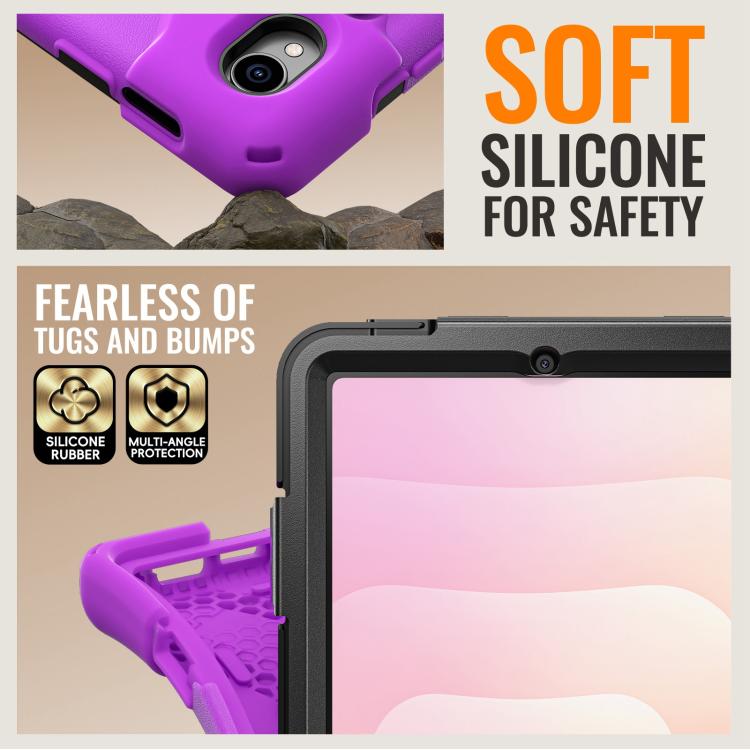 For Samsung Galaxy Tab S11 Silicone Hybrid PC Tablet Case with Holder & Shoulder Strap