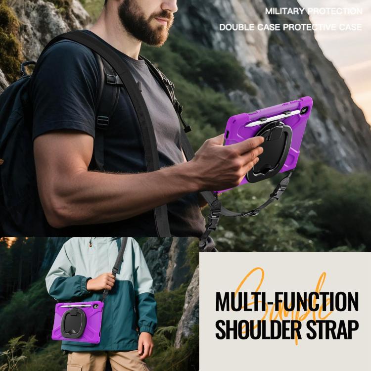For Samsung Galaxy Tab S11 Silicone Hybrid PC Tablet Case with Holder & Shoulder Strap