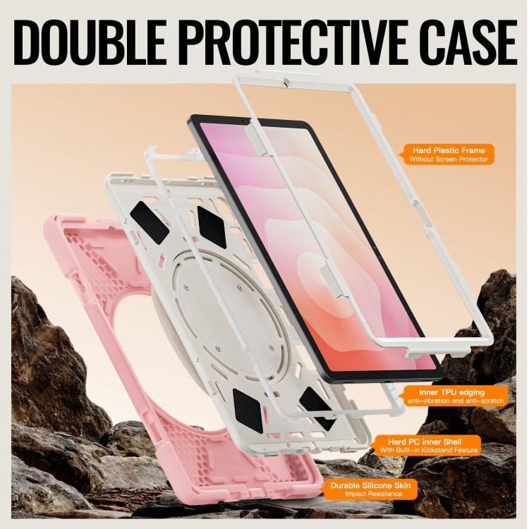 For Samsung Galaxy Tab S11 Silicone Hybrid PC Tablet Case with Holder & Shoulder Strap
