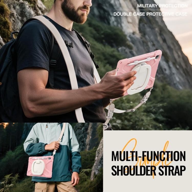 For Samsung Galaxy Tab S11 Silicone Hybrid PC Tablet Case with Holder & Shoulder Strap