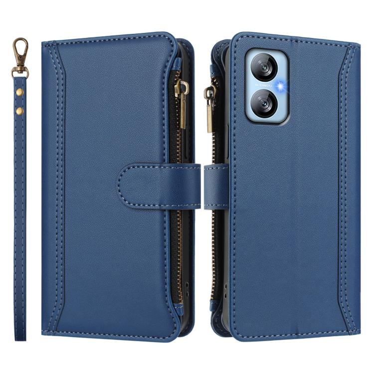 For Blackview A52 / A52 Pro Magnetic Closure 9 Card Slots Zipper Leather Case with Hand Strap