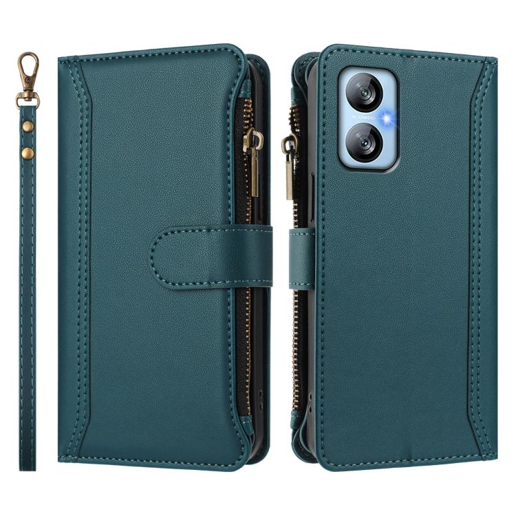 For Blackview A52 / A52 Pro Magnetic Closure 9 Card Slots Zipper Leather Case with Hand Strap