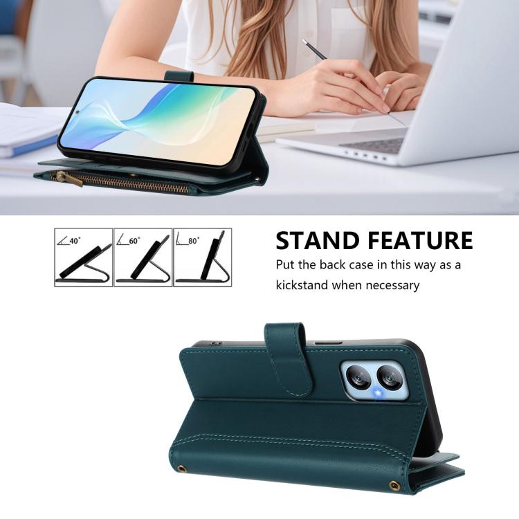 For Blackview A52 / A52 Pro Magnetic Closure 9 Card Slots Zipper Leather Case with Hand Strap
