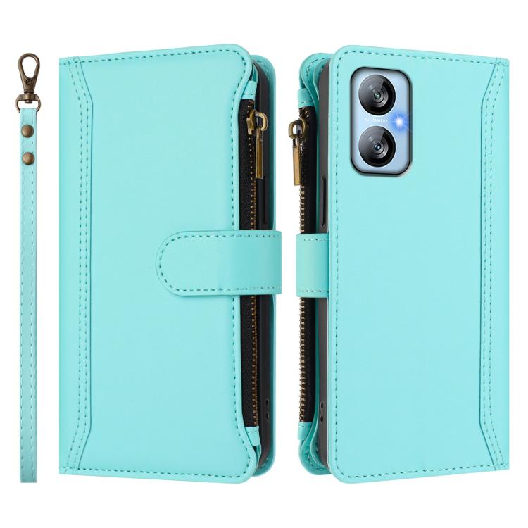 For Blackview A52 / A52 Pro Magnetic Closure 9 Card Slots Zipper Leather Case with Hand Strap
