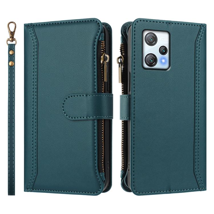 For Blackview A53 Magnetic Closure 9 Card Slots Zipper Leather Case with Hand Strap
