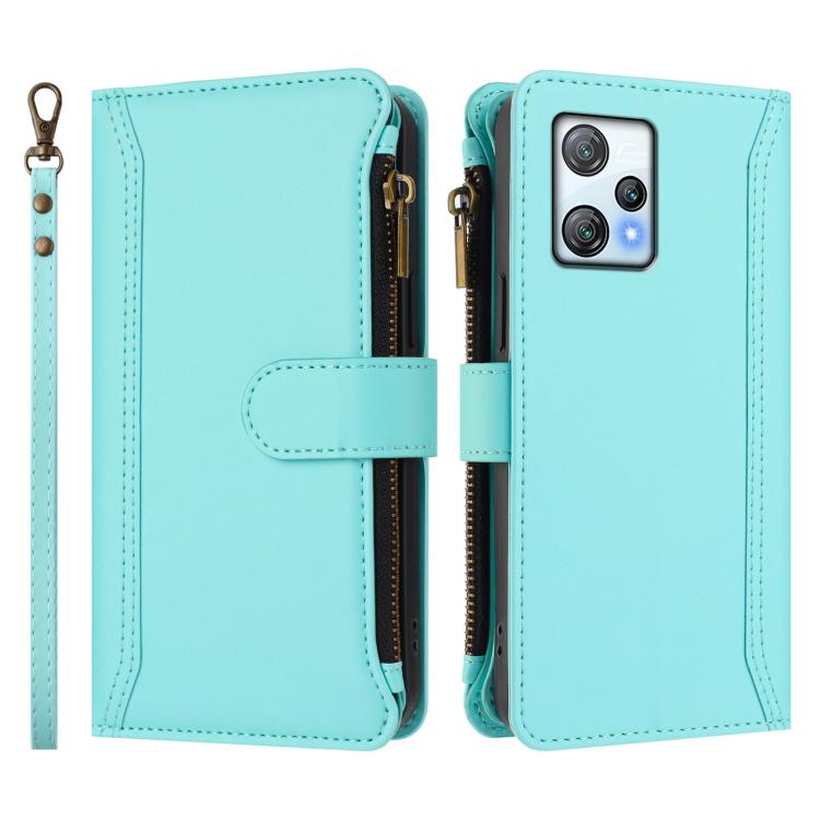 For Blackview A53 Magnetic Closure 9 Card Slots Zipper Leather Case with Hand Strap