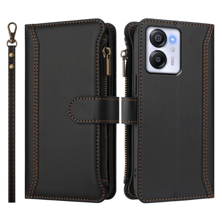 For Blackview Oscal Modern 8 / Color 8 Magnetic Closure 9 Card Slots Zipper Leather Case with Hand Strap