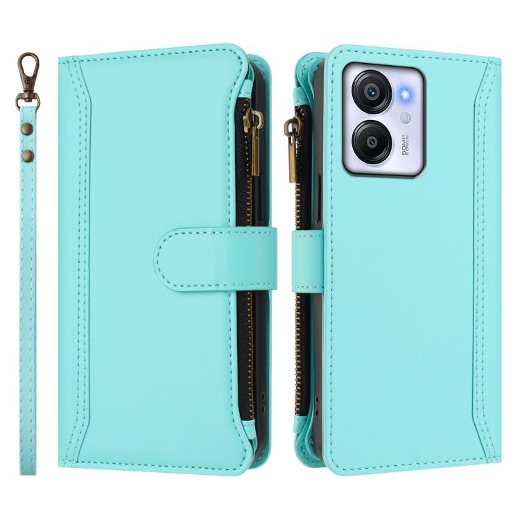 For Blackview Oscal Modern 8 / Color 8 Magnetic Closure 9 Card Slots Zipper Leather Case with Hand Strap