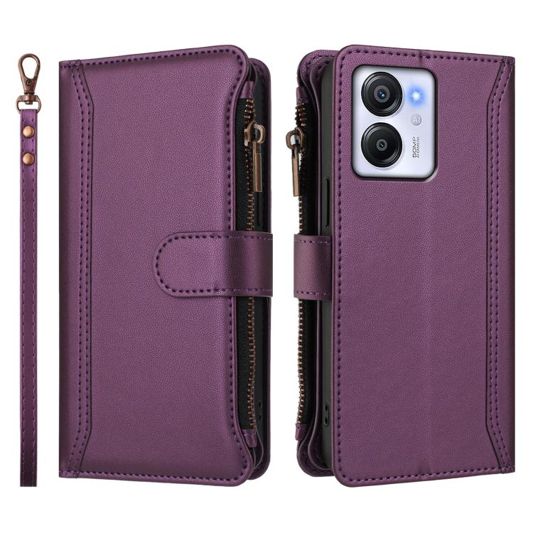 For Blackview Oscal Modern 8 / Color 8 Magnetic Closure 9 Card Slots Zipper Leather Case with Hand Strap
