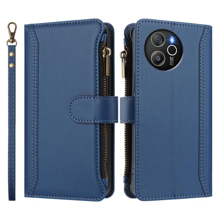 For Blackview Shark 8 / Oscal Tiger 12 Magnetic Closure 9 Card Slots Zipper Leather Case with Hand Strap