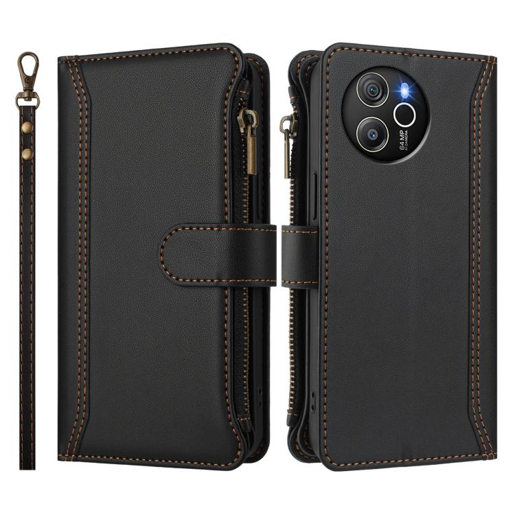 For Blackview Shark 8 / Oscal Tiger 12 Magnetic Closure 9 Card Slots Zipper Leather Case with Hand Strap