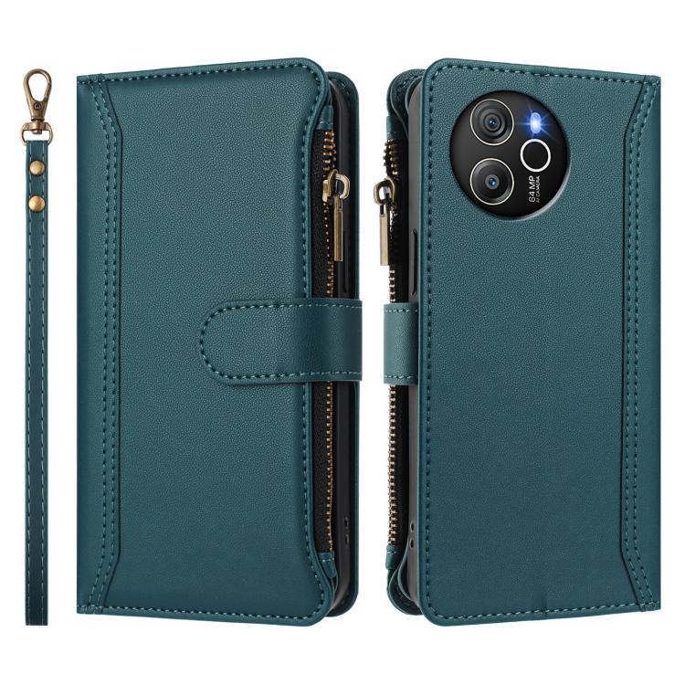 For Blackview Shark 8 / Oscal Tiger 12 Magnetic Closure 9 Card Slots Zipper Leather Case with Hand Strap