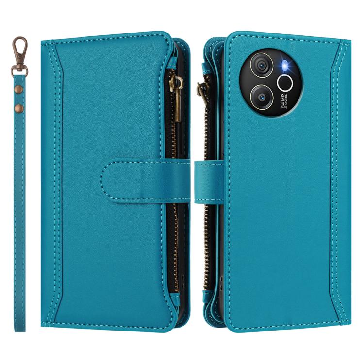 For Blackview Shark 8 / Oscal Tiger 12 Magnetic Closure 9 Card Slots Zipper Leather Case with Hand Strap