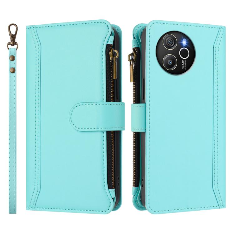 For Blackview Shark 8 / Oscal Tiger 12 Magnetic Closure 9 Card Slots Zipper Leather Case with Hand Strap