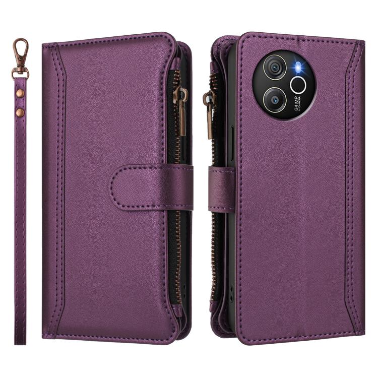 For Blackview Shark 8 / Oscal Tiger 12 Magnetic Closure 9 Card Slots Zipper Leather Case with Hand Strap