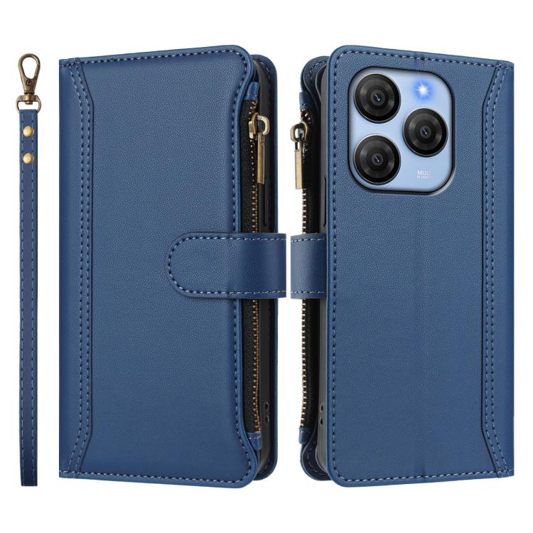 For Blackview Shark 9 5G Magnetic Closure 9 Card Slots Zipper Leather Case with Hand Strap