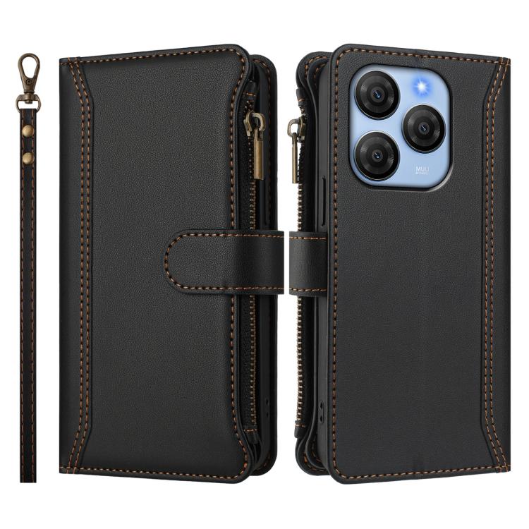 For Blackview Shark 9 5G Magnetic Closure 9 Card Slots Zipper Leather Case with Hand Strap