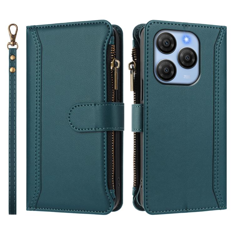 For Blackview Shark 9 5G Magnetic Closure 9 Card Slots Zipper Leather Case with Hand Strap
