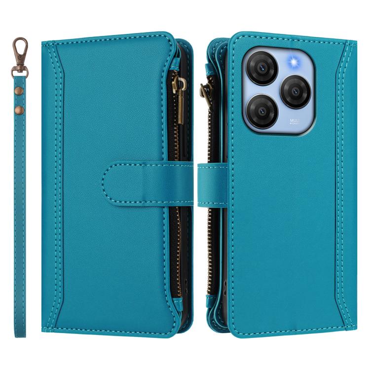 For Blackview Shark 9 5G Magnetic Closure 9 Card Slots Zipper Leather Case with Hand Strap