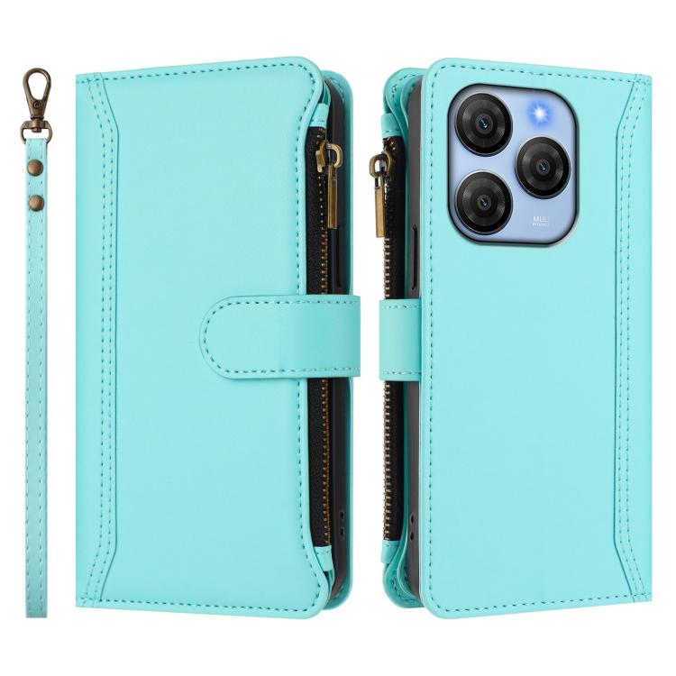 For Blackview Shark 9 5G Magnetic Closure 9 Card Slots Zipper Leather Case with Hand Strap