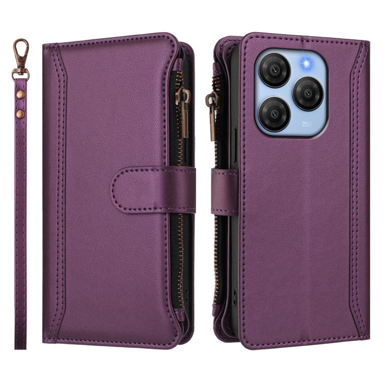 For Blackview Shark 9 5G Magnetic Closure 9 Card Slots Zipper Leather Case with Hand Strap