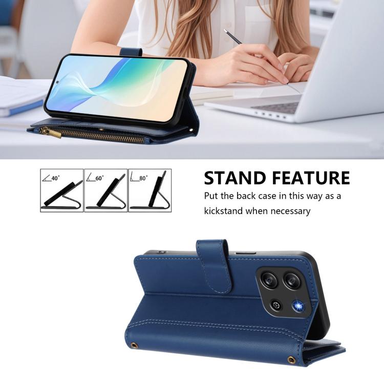 For Blackview Oscal Flat 1C Magnetic Closure 9 Card Slots Zipper Leather Case with Hand Strap