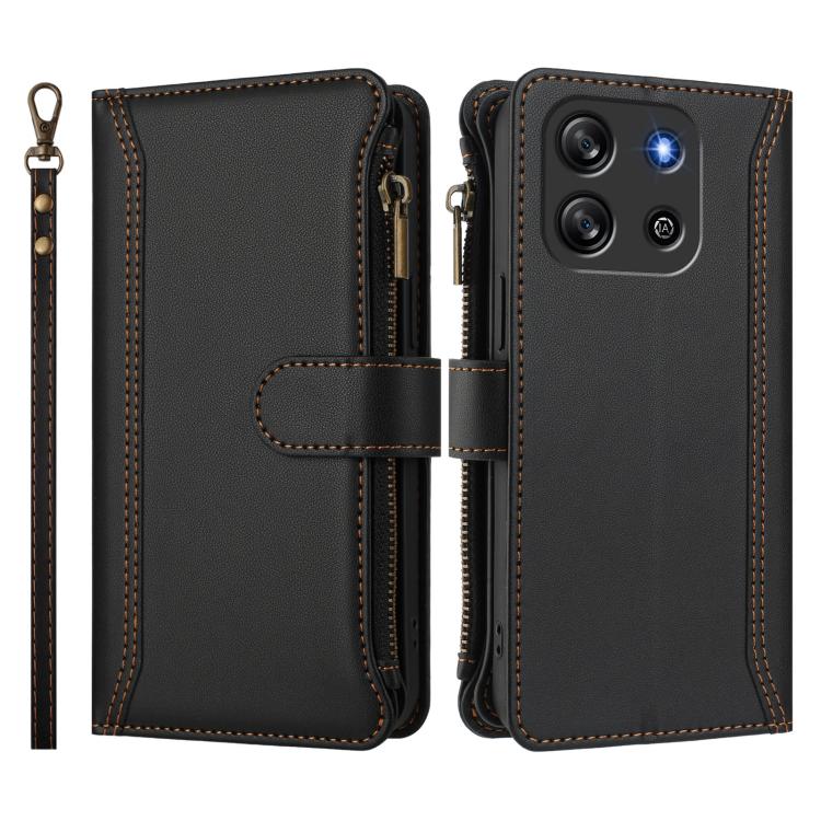 For Blackview Oscal Flat 1C Magnetic Closure 9 Card Slots Zipper Leather Case with Hand Strap